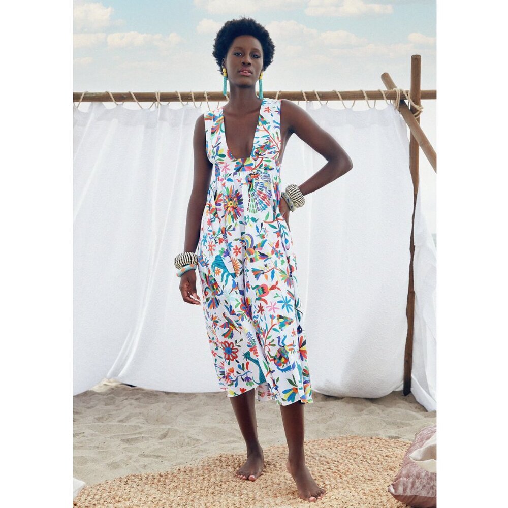 NWT Suzy Black Lou Nap Night Dress Womens Medium White Pink Green Sleeveless NEW